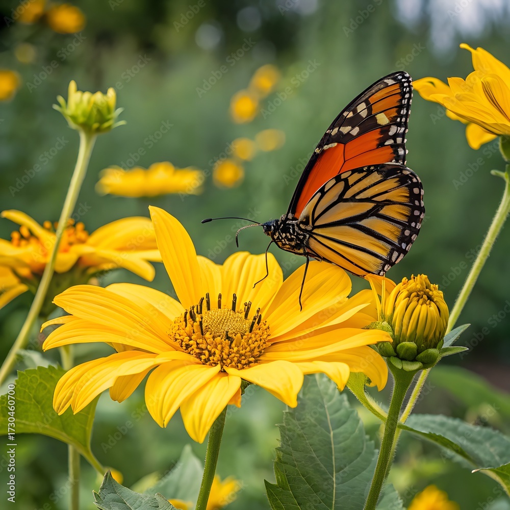 Naklejka premium butterfly on flower