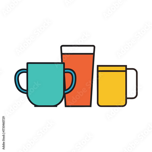 Modern flat vector collection of diverse coffee mugs and glasses for digital use