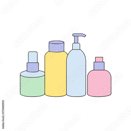 Collection of pastel skincare bottles elegant vector illustration scalable graphic design for beauty products
