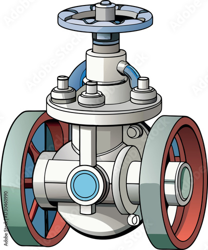 Vector technical sketch of a globe valve with handwheel and flanges.