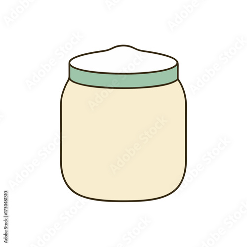 Minimalist stylized illustration of a jar containing creamy liquid ideal for food packaging