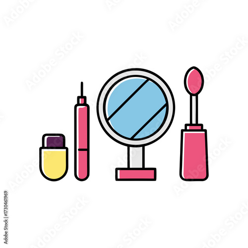 Minimalist flat vector playful cosmetic collection illustration for beauty graphics