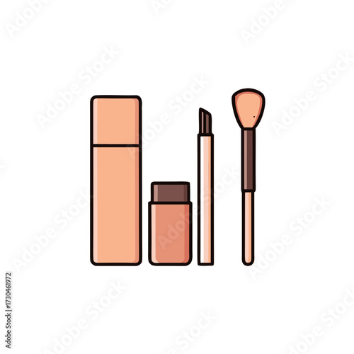Modern flat vector illustration set of makeup cosmetics and brushes for beauty and fashion