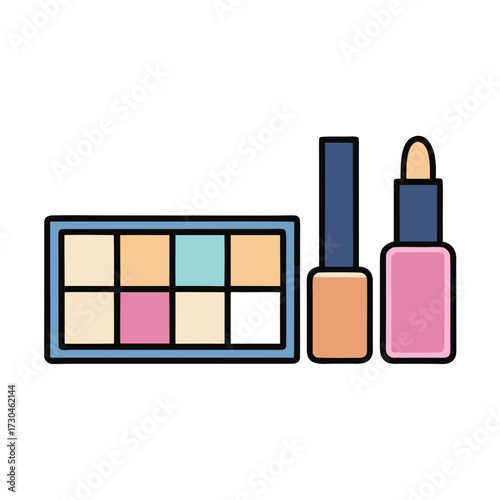 Pastel makeup palette and nail polish vector illustration for beauty and cosmetic concepts