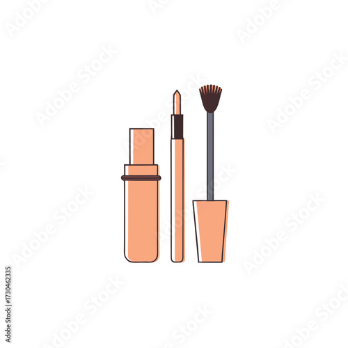 Stylish flat vector arrangement of lipstick and makeup brushes elegant cosmetics beauty design