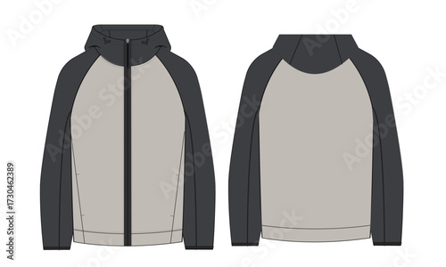 Long sleeve hoodie jacket vector illustration template front and back
