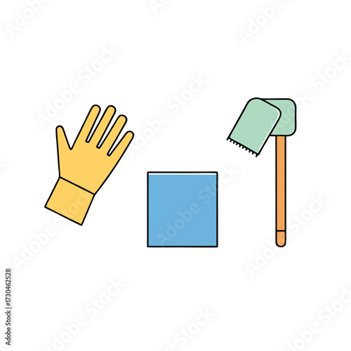 Cleaning supplies icon set vector flat graphic set for hygiene and sanitation needs