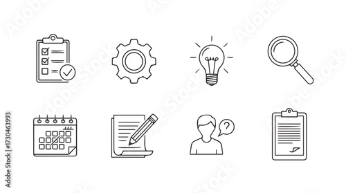 Set of hand drawn business icons for planning productivity strategy management and ideas vector