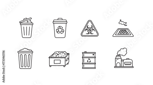 Hand drawn icons of waste management and recycling symbols for environmental protection concepts vector
