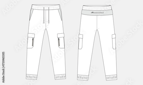 Sweatpants technical drawing vector illustration template front and back