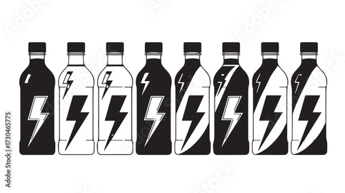 Set of energetic drink bottles with lightning bolt symbol diverse color schemes array vector