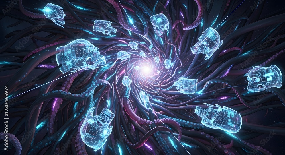 Obraz premium Blue glowing brain cells network