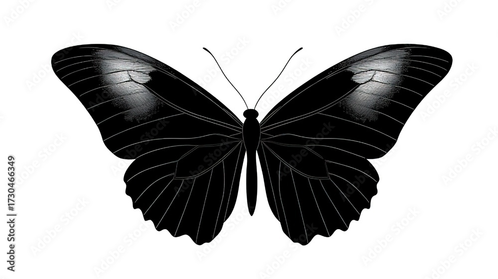 Obraz premium Black and White Silhouette of a Butterfly with Open Wings
