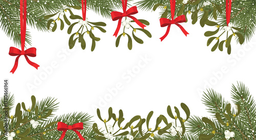 Festive Christmas borders adorned with mistletoe and red ribbons for holiday celebrations.