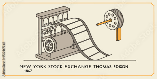 Vintage stock ticker machine illustration for finance, business and history projects