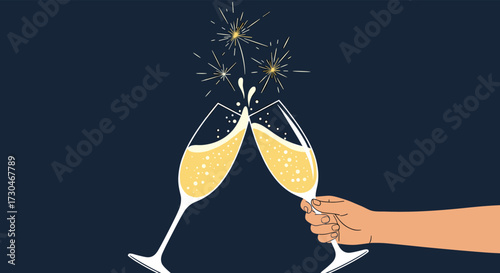 Celebrating with champagne glasses and sparkling lights during a festive occasion.