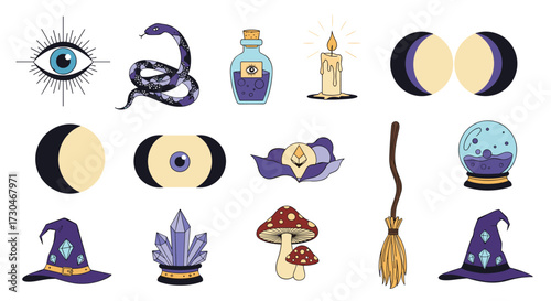 A collection of mystical and magical symbols for occult practices.