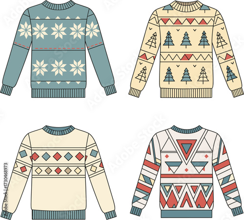 Minimalist  Set with Geometric Winter Patterns.