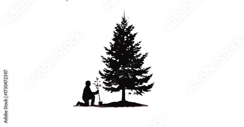Person kneeling to plant a small tree, symbolizing growth, sustainability, and environmental conservation in nature.