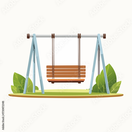 A classic wooden swing set on a green lawn, an isolated vector illustration for park or backyard recreation concepts
