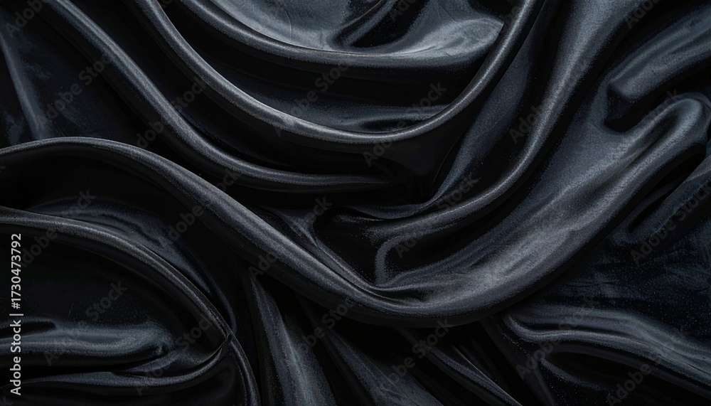 Fototapeta premium Luxurious dark fabric with smooth folds and silky flowing texture. 