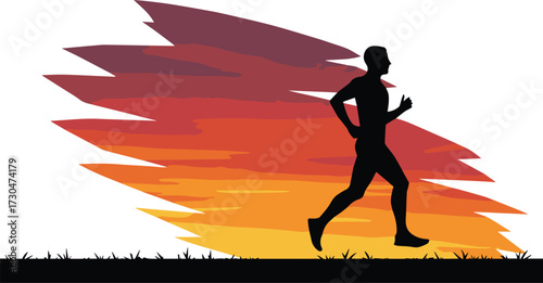 Dynamic runner silhouette captures the spirit of achievement against a vibrant sunset sky, inspiring determination and peak performance.