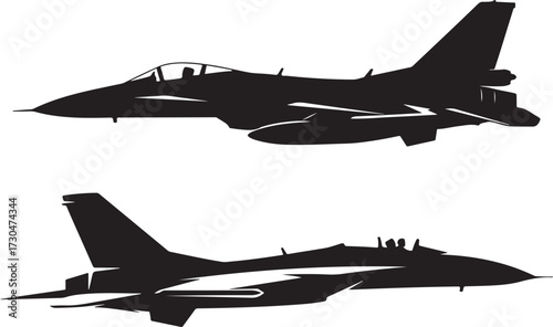 Black Silhouettes of Modern Fighter Jets in Flight