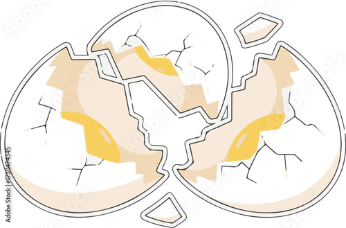 Illustration of Broken Egg Shells with Raw Yolk and White