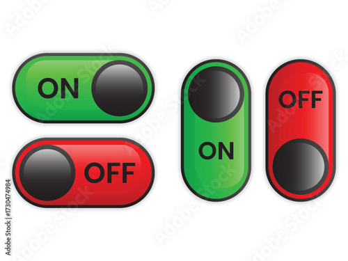 Green On and Red Off Buttons with glossy style