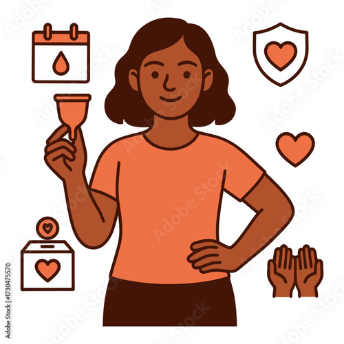 A woman is holding a tampon and smiling.Vector.