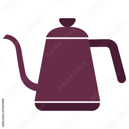 A purple coffee pot with a handle. The coffee pot is a simple design with no other details. Vector.