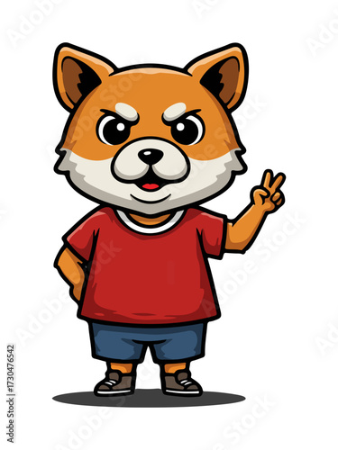 Cute Shiba Inu dog character making a peace sign, cartoon vector mascot