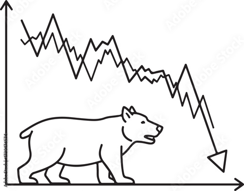 Outline Illustration of a Bear with a Downward Trending Financial Graph