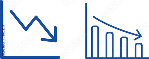 Glowing blue downward arrow on a dark graph, business loss representation