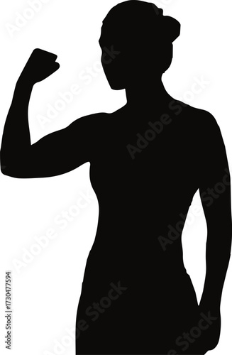 Strong, empowered woman flexing bicep showcasing strength and determination, perfect for fitness and empowerment campaigns.
