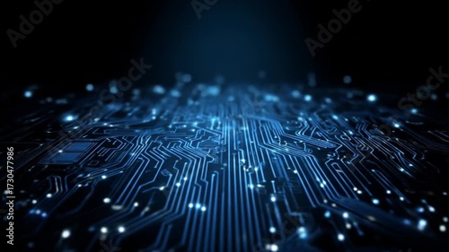 Illuminated circuit board detail depicting digital technology and innovation