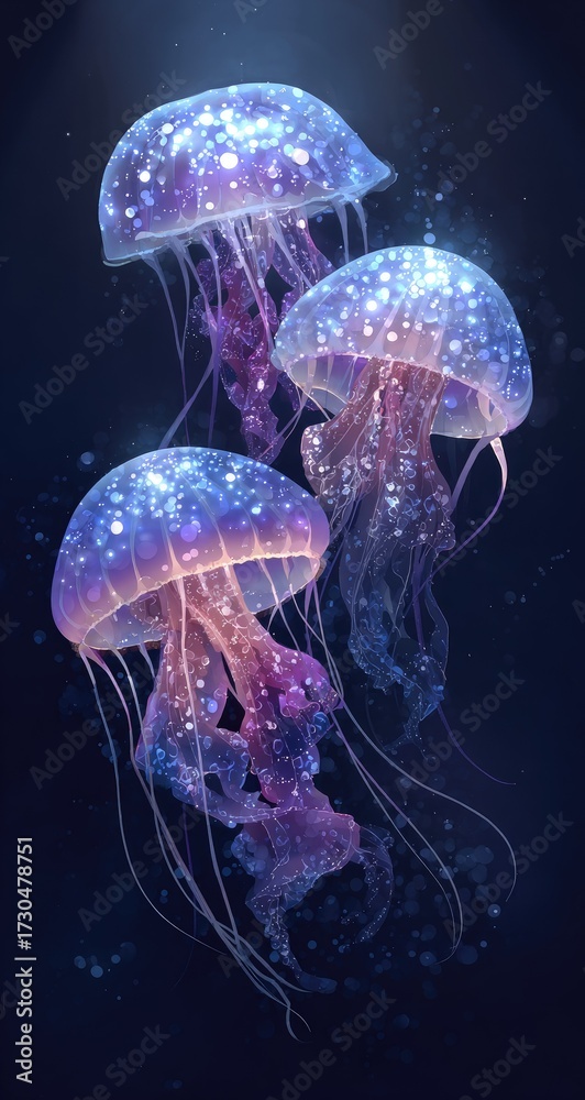 Naklejka premium Beautiful glowing jellyfish underwater