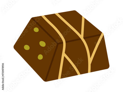 Vector Dubai chocolate candy with pistachio and elegant decoration. Gourmet premium dessert illustration for luxury menu, bakery branding, and modern confectionery.