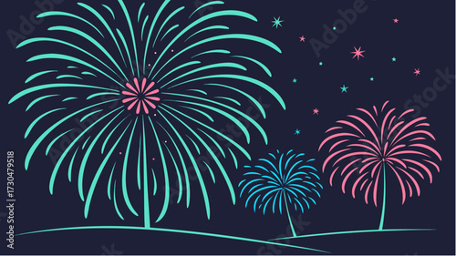 Vibrant firework display celebrates freedom and joy, perfect for holiday greetings, festive events, and patriotic celebrations, originally a scalable vector graphic