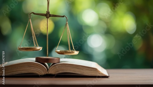 Scales of justice on open book symbolizing law legal system concepts