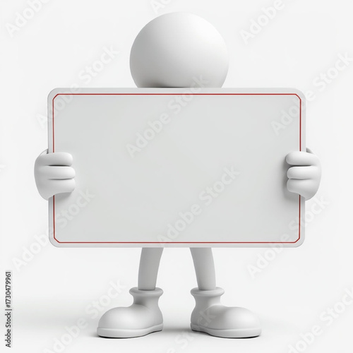3D character holding a whiteboard — Minimalist, high-resolution design. Modern, stylish ad — 3D cartoon character with customizable text space.