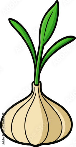 cartoon garlic with green leaves clip art preview