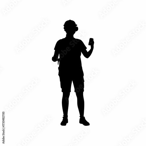 Silhouette of educational technologist testing vr simulation isolated on white background
