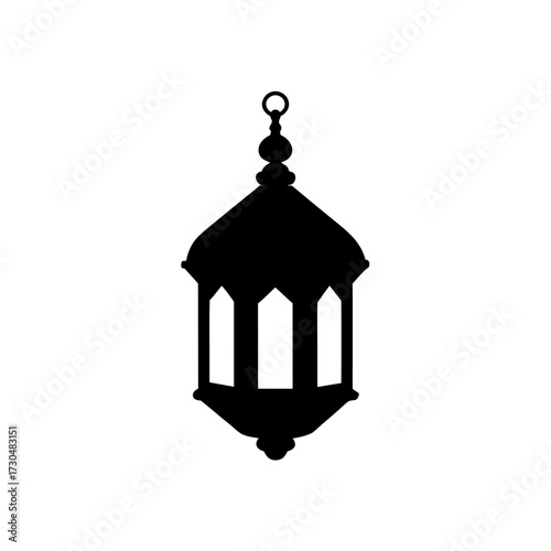 Illustration of a hanging black lantern with a decorative top and three visible window panes design