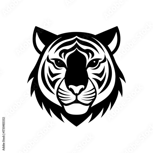Illustration of a tiger head with black stripes and a white background in a vector style design art