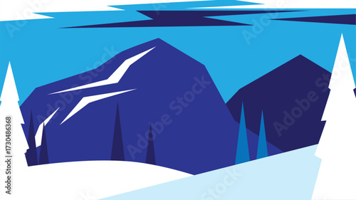 Minimalist Landscape Winter Mountains Flat Style. Nature and outdoor places vector art