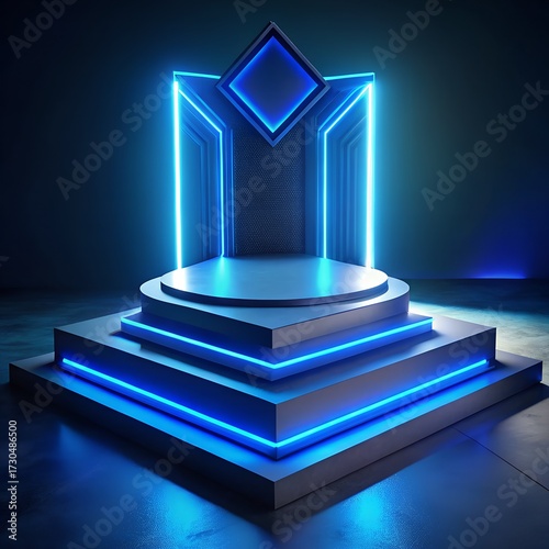 3d render of a podium with red carpet