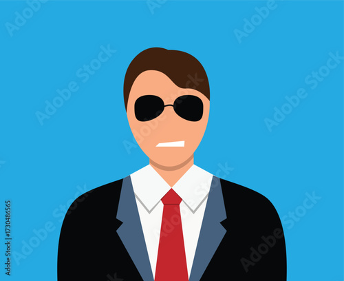 Special Agent Spy Bodyguard or Detective in Sun Glasses Flat. People and professions vector art