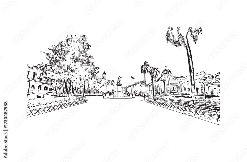 Fototapeta premium Print Building view with landmark of Kosice city. Hand drawn sketch illustration in vector.