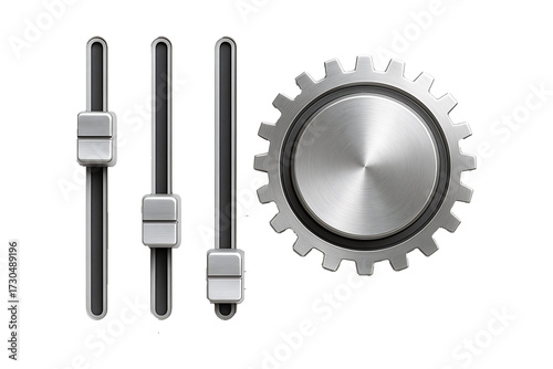 Metal Control Settings with Gear Isolated on a Transparent Background